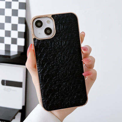 For iPhone 14 Pro Max Sky Series Nano Electroplating Genuine Leather Phone Case(Black) - iPhone 14 Pro Max Cases by buy2fix | Online Shopping UK | buy2fix