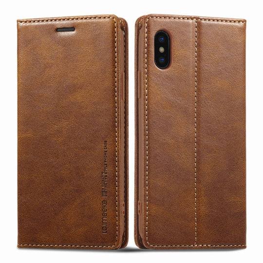 For iPhone XS Max LC.IMEEKE RFID Anti-theft Leather Phone Case(Brown)