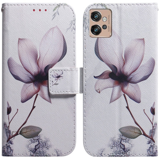 For Motorola Moto G32 Coloured Drawing Leather Phone Case(Magnolia)