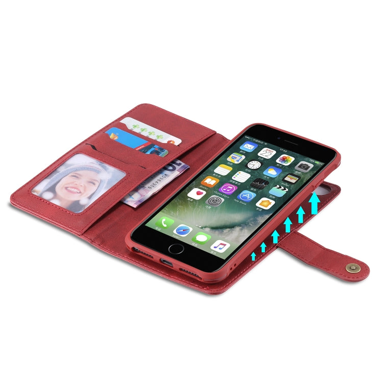 For iPhone 6 Plus / 7 Plus / 8 Plus Multifunctional Detachable Magnetic Horizontal Flip Leather Case with Card Slots & Holder & Wallet & Photo Frame(Red) - More iPhone Cases by buy2fix | Online Shopping UK | buy2fix