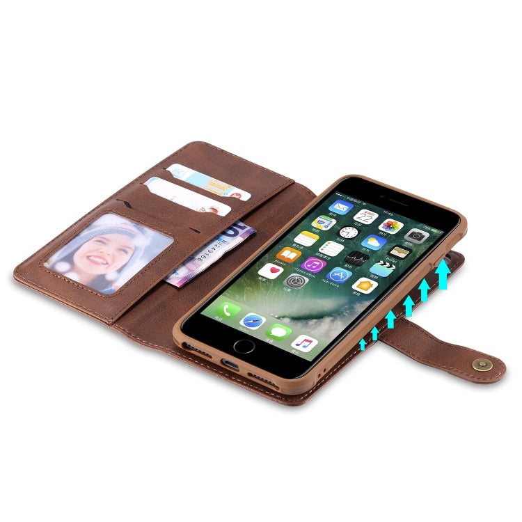 For iPhone 6 Plus / 7 Plus / 8 Plus Multifunctional Detachable Magnetic Horizontal Flip Leather Case with Card Slots & Holder & Wallet & Photo Frame(Coffee) - More iPhone Cases by buy2fix | Online Shopping UK | buy2fix