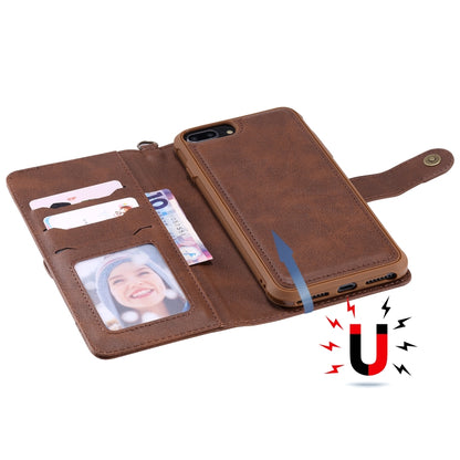 For iPhone 6 Plus / 7 Plus / 8 Plus Multifunctional Detachable Magnetic Horizontal Flip Leather Case with Card Slots & Holder & Wallet & Photo Frame(Coffee) - More iPhone Cases by buy2fix | Online Shopping UK | buy2fix