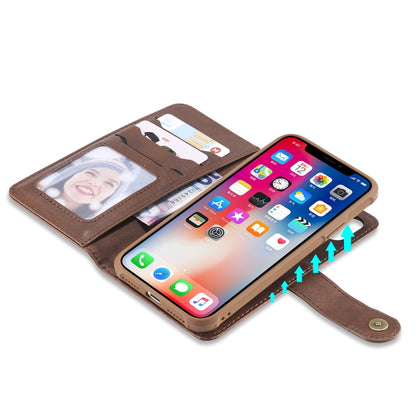 For iPhone X / XS Multifunctional Detachable Magnetic Horizontal Flip Leather Case with Card Slots & Holder & Wallet & Photo Frame(Coffee) - More iPhone Cases by buy2fix | Online Shopping UK | buy2fix