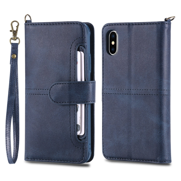For iPhone X / XS Multifunctional Detachable Magnetic Horizontal Flip Leather Case with Card Slots & Holder & Wallet & Photo Frame(Blue) - More iPhone Cases by buy2fix | Online Shopping UK | buy2fix