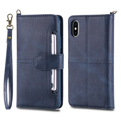 For iPhone X / XS Multifunctional Detachable Magnetic Horizontal Flip Leather Case with Card Slots & Holder & Wallet & Photo Frame(Blue) - More iPhone Cases by buy2fix | Online Shopping UK | buy2fix
