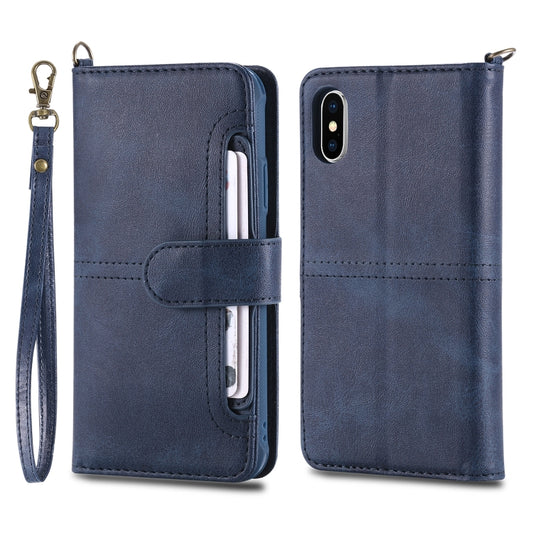 For iPhone X / XS Multifunctional Detachable Magnetic Horizontal Flip Leather Case with Card Slots & Holder & Wallet & Photo Frame(Blue) - More iPhone Cases by buy2fix | Online Shopping UK | buy2fix