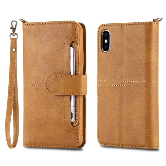 For iPhone X / XS Multifunctional Detachable Magnetic Horizontal Flip Leather Case with Card Slots & Holder & Wallet & Photo Frame(Brown) - More iPhone Cases by buy2fix | Online Shopping UK | buy2fix