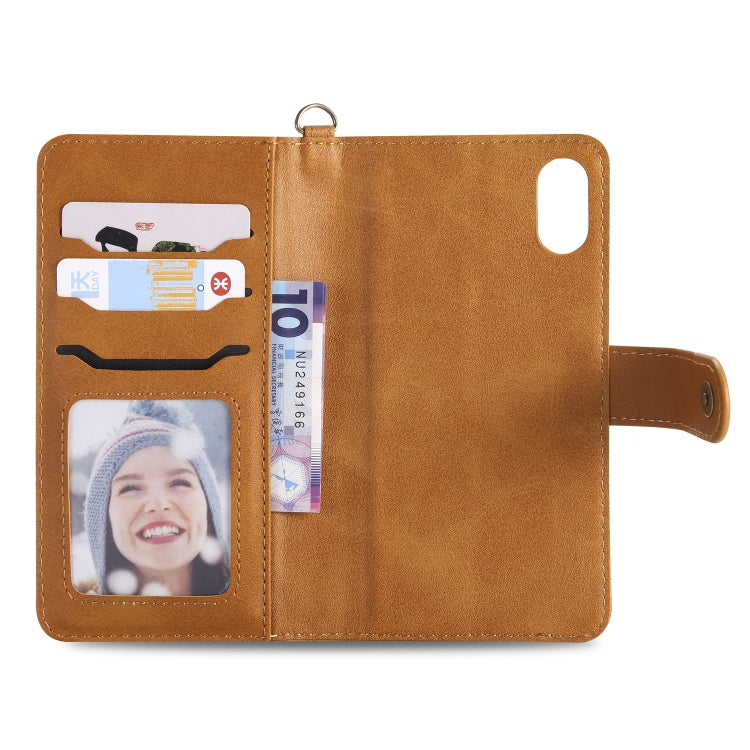 For iPhone X / XS Multifunctional Detachable Magnetic Horizontal Flip Leather Case with Card Slots & Holder & Wallet & Photo Frame(Brown) - More iPhone Cases by buy2fix | Online Shopping UK | buy2fix