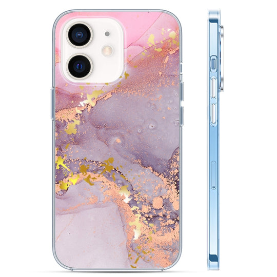 For iPhone 12 Coloured Glaze Marble Phone Case(Pink Grey)