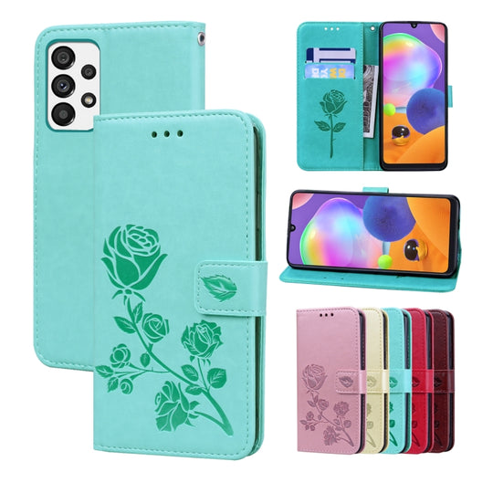For Samsung Galaxy A73 5G Rose Embossed Flip PU Leather Phone Case(Green)