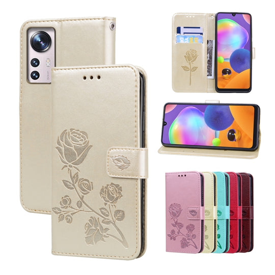 For Xiaomi 12/12X Rose Embossed Flip PU Leather Phone Case(Gold)