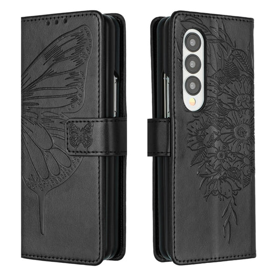 For Samsung Galaxy Z Fold4 Embossed Butterfly Leather Phone Case(Black)