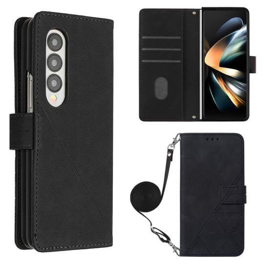 For Samsung Galaxy Z Fold4 Crossbody 3D Embossed Flip Leather Phone Case(Black)