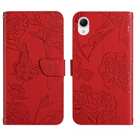 For Samsung Galaxy A23 5G JP Version HT03 Skin Feel Butterfly Embossed Flip Leather Phone Case(Red)