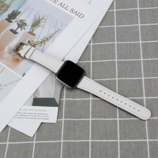 For Fitbit Versa 4 / Sense 2 Round Tail Genuine Leather Watch Band(White) by buy2fix