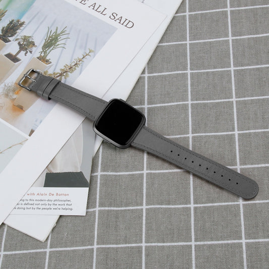 For Fitbit Versa 4 / Sense 2 Round Tail Genuine Leather Watch Band(Grey) by buy2fix