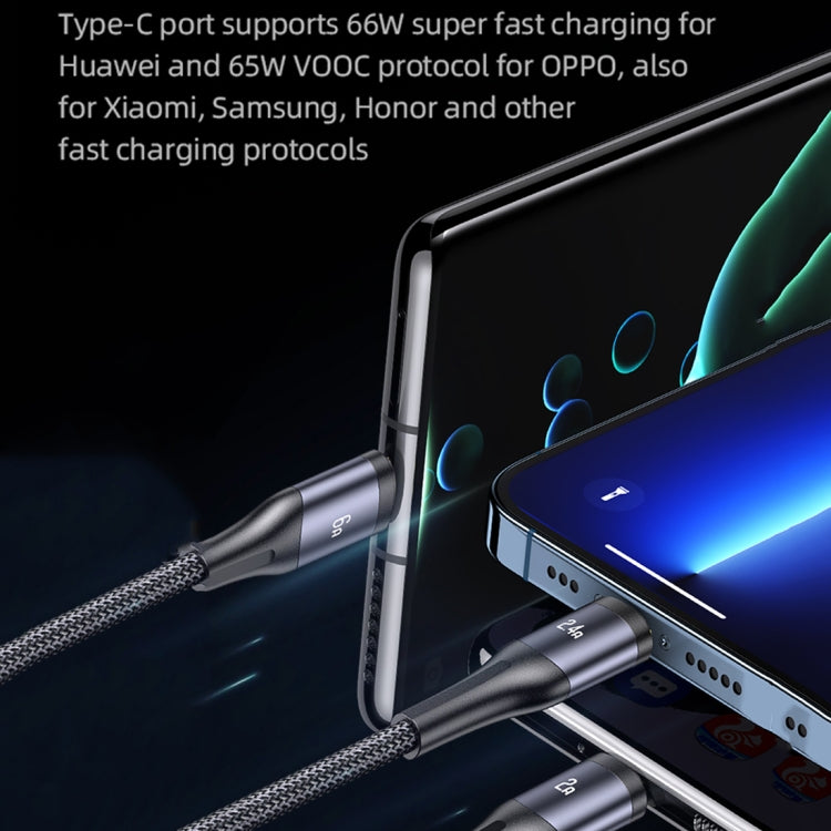 USAMS SJ582 U83 66W 3 in 1 Aluminum Alloy Transparent Digital Display Fast Charging Cable,Cable Length: 1.2m - Multifunction Cable by USAMS | Online Shopping UK | buy2fix