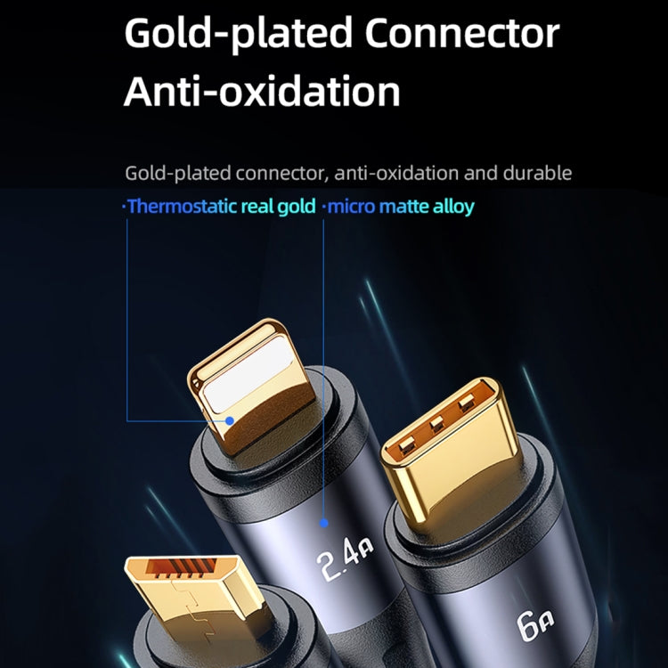 USAMS SJ582 U83 66W 3 in 1 Aluminum Alloy Transparent Digital Display Fast Charging Cable,Cable Length: 1.2m - Multifunction Cable by USAMS | Online Shopping UK | buy2fix