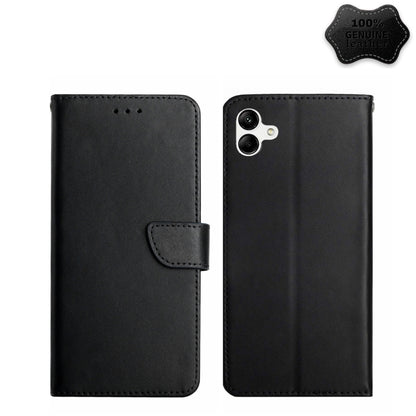 For Samsung Galaxy A04 4G Genuine Leather Fingerprint-proof Flip Phone Case(Black) - Galaxy Phone Cases by buy2fix | Online Shopping UK | buy2fix