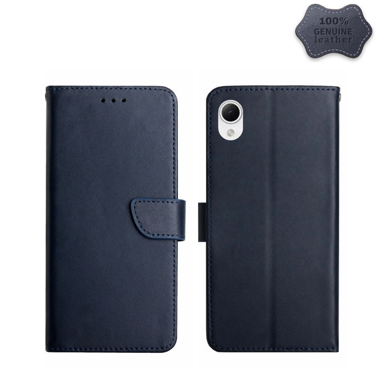 For Samsung Galaxy A23 5G JP Version Genuine Leather Fingerprint-proof Flip Phone Case(Blue) - Galaxy Phone Cases by buy2fix | Online Shopping UK | buy2fix