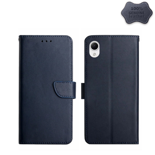 For Samsung Galaxy A23e/A23s Genuine Leather Fingerprint-proof Flip Phone Case(Blue) - Galaxy Phone Cases by buy2fix | Online Shopping UK | buy2fix