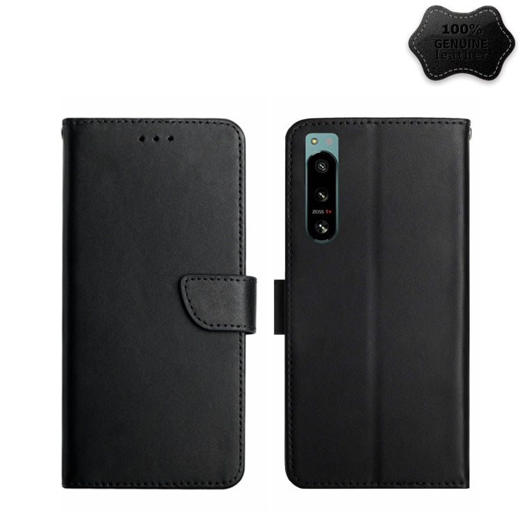 For Sony Xperia 5 IV Genuine Leather Fingerprint-proof Flip Phone Case(Black) - Sony Cases by buy2fix | Online Shopping UK | buy2fix