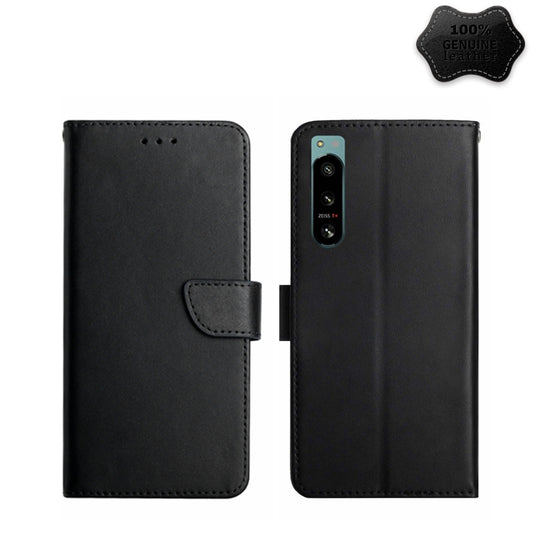 For Sony Xperia 5 IV Genuine Leather Fingerprint-proof Flip Phone Case(Black) - Sony Cases by buy2fix | Online Shopping UK | buy2fix