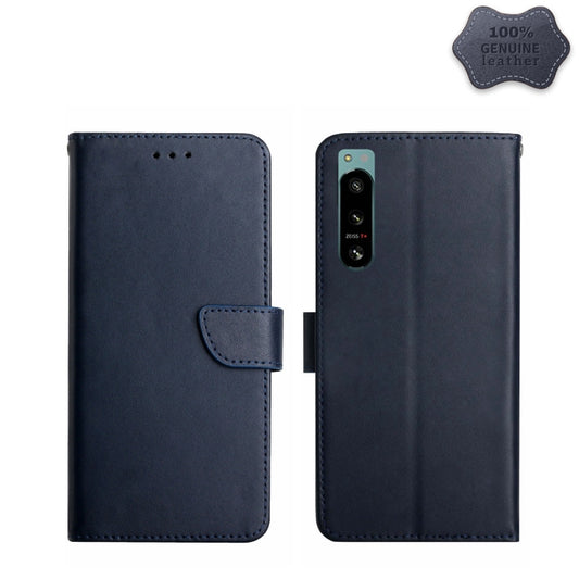 For Sony Xperia 5 IV Genuine Leather Fingerprint-proof Flip Phone Case(Blue) - Sony Cases by buy2fix | Online Shopping UK | buy2fix