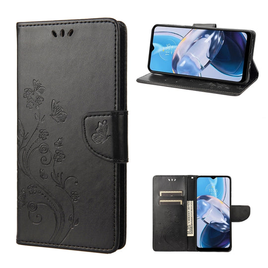 For Motorola Moto E22 / E22i Butterfly Flower Pattern Flip Leather Phone Case(Black)
