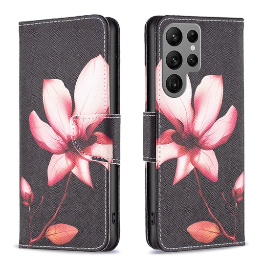 For Samsung Galaxy S23 Ultra 5G Colored Drawing Pattern Leather Phone Case(Lotus)