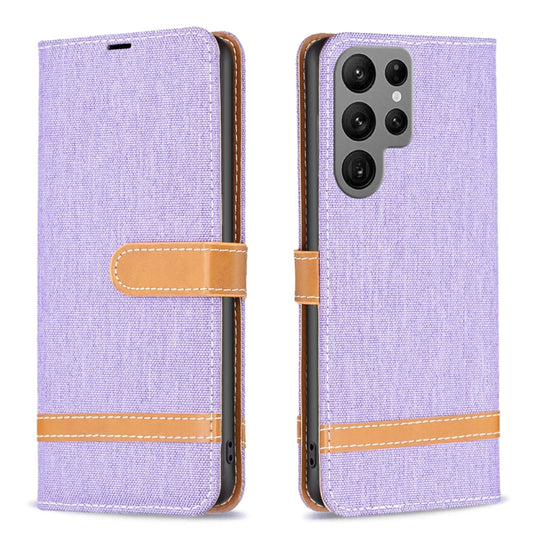 For Samsung Galaxy S23 Ultra 5G Color Block Denim Texture Leather Phone Case(Purple)