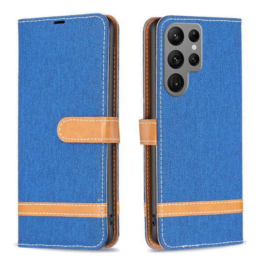 For Samsung Galaxy S23 Ultra 5G Color Block Denim Texture Leather Phone Case(Royal Blue)