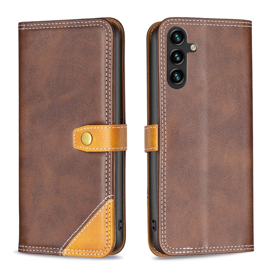For Samsung Galaxy A14 5G Color Matching Double Sewing Thread Leather Phone Case(Brown)
