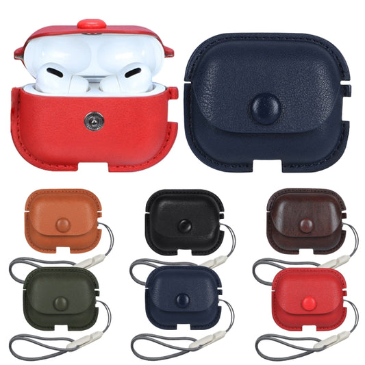 For AirPods Pro 2 Litchi Texture PU Leather Earphone Protective Case with Lanyard(Red) by buy2fix