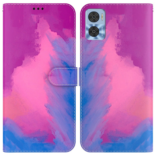 For Motorola Moto E22/E22i Watercolor Pattern Flip Leather Phone Case(Purple Red)