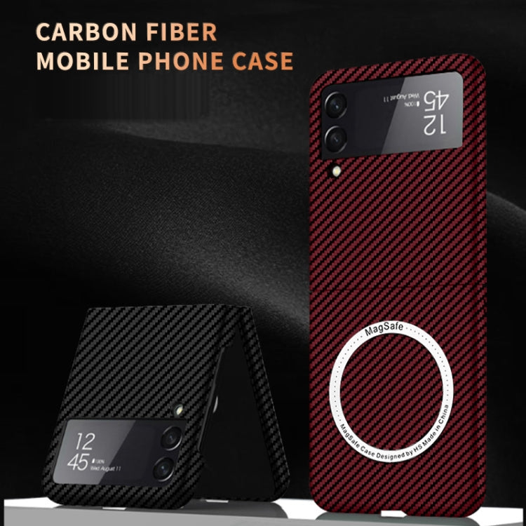 For Samsung Galaxy Z Flip3 5G Carbon Fiber Texture MagSafe Magnetic Phone Case(Red) - Galaxy Phone Cases by buy2fix | Online Shopping UK | buy2fix