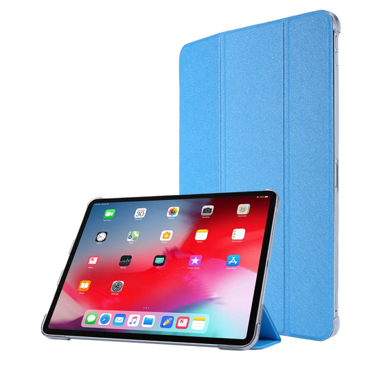 For iPad Air 13 2024 / Pro 12.9 2020 TPU Silk Texture Three-fold Horizontal Flip Leather Tablet Case with Holder(Light Blue) - iPad Pro 12.9 (2020) Cases by buy2fix | Online Shopping UK | buy2fix