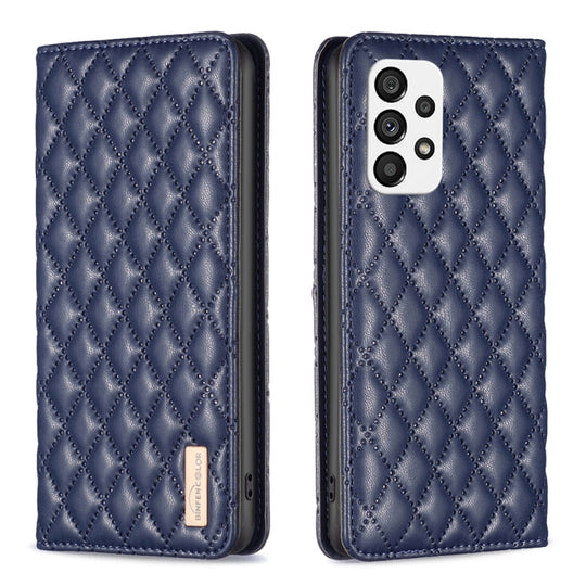 For Samsung Galaxy A73 5G Diamond Lattice Magnetic Leather Flip Phone Case(Blue)