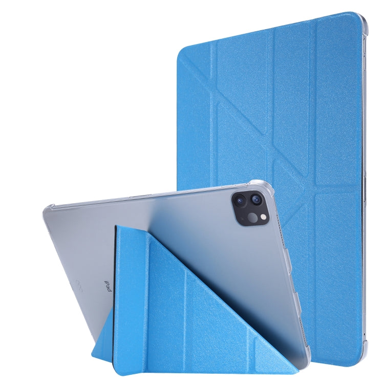 For iPad Air 13 2024 / 2025 / Pro 12.9 2020 Silk Texture Horizontal Deformation Flip Leather Tablet Case with Three-folding Holder(Light Blue) by buy2fix