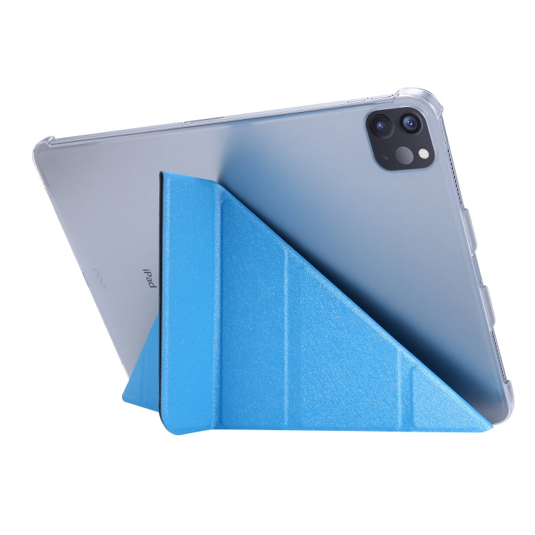 For iPad Air 13 2024 / 2025 / Pro 12.9 2020 Silk Texture Horizontal Deformation Flip Leather Tablet Case with Three-folding Holder(Light Blue) by buy2fix