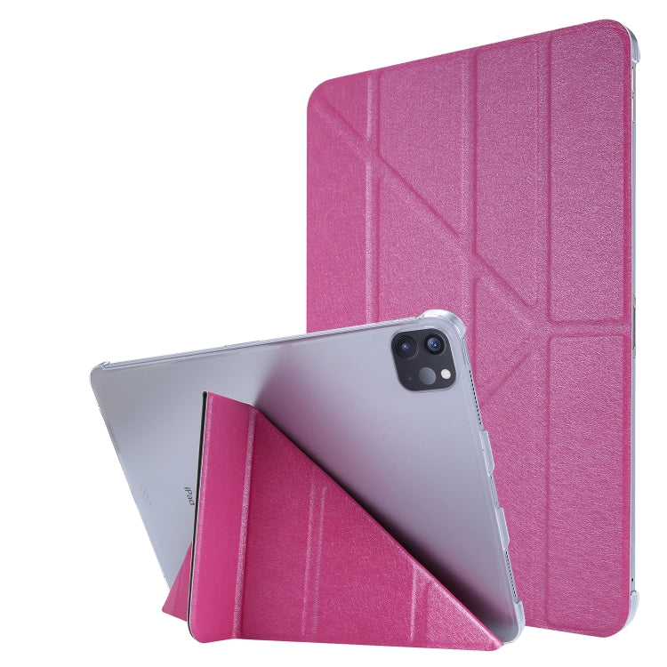 For iPad Air 13 2024 / Pro 12.9 2020 Silk Texture Horizontal Deformation Flip Leather Tablet Case with Three-folding Holder(Rose Red) - iPad Pro 12.9 (2020) Cases by buy2fix | Online Shopping UK | buy2fix