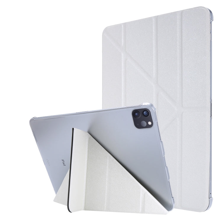 For iPad Air 13 2024 / Pro 12.9 2020 Silk Texture Horizontal Deformation Flip Leather Tablet Case with Three-folding Holder(White) - iPad Pro 12.9 (2020) Cases by buy2fix | Online Shopping UK | buy2fix