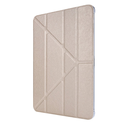 For iPad Air 13 2024 / 2025 / Pro 12.9 2020 Silk Texture Horizontal Deformation Flip Leather Tablet Case with Three-folding Holder(Gold) by buy2fix