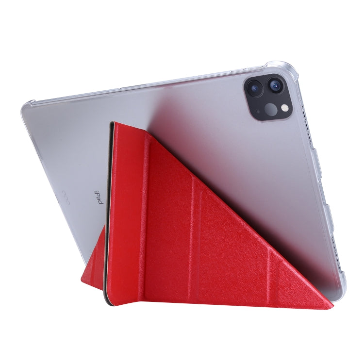 For iPad Air 13 2024 / Pro 12.9 2020 Silk Texture Horizontal Deformation Flip Leather Tablet Case with Three-folding Holder(Red) - iPad Pro 12.9 (2020) Cases by buy2fix | Online Shopping UK | buy2fix