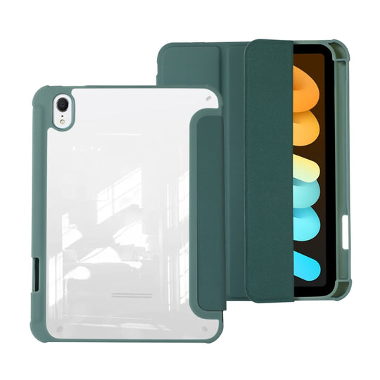 For iPad mini 2024 / mini 6 Acrylic 3-folding Leather Tablet Case(Dark Green)