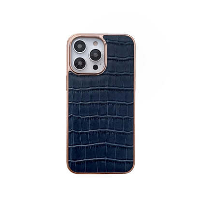 For iPhone 14 Pro Max Nano Electroplating Crocodile Texture Genuine Leather Phone Case(Blue) - iPhone 14 Pro Max Cases by buy2fix | Online Shopping UK | buy2fix