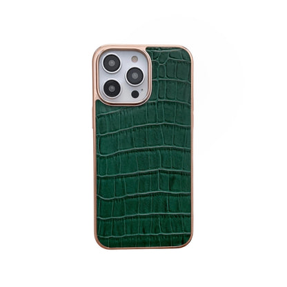 For iPhone 14 Pro Max Nano Electroplating Crocodile Texture Genuine Leather Phone Case(Green) - iPhone 14 Pro Max Cases by buy2fix | Online Shopping UK | buy2fix