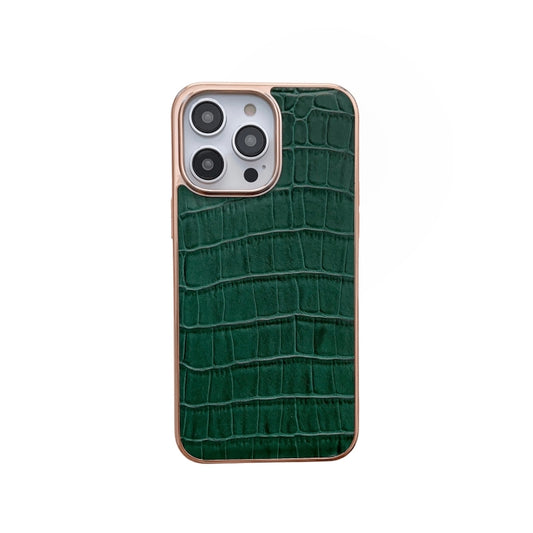 For iPhone 14 Pro Max Nano Electroplating Crocodile Texture Genuine Leather Phone Case(Green) - iPhone 14 Pro Max Cases by buy2fix | Online Shopping UK | buy2fix