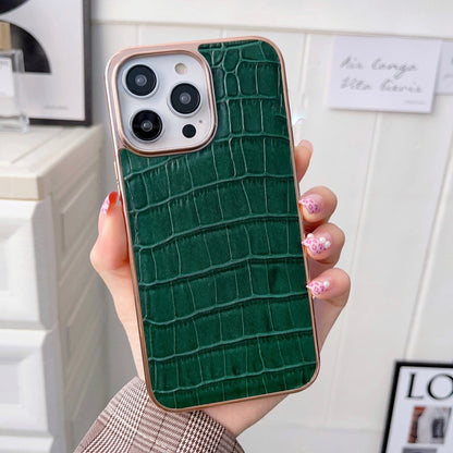 For iPhone 14 Pro Max Nano Electroplating Crocodile Texture Genuine Leather Phone Case(Green) - iPhone 14 Pro Max Cases by buy2fix | Online Shopping UK | buy2fix