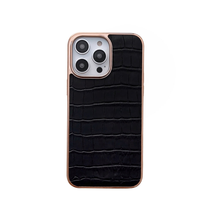 For iPhone 14 Pro Max Nano Electroplating Crocodile Texture Genuine Leather Phone Case(Black) - iPhone 14 Pro Max Cases by buy2fix | Online Shopping UK | buy2fix